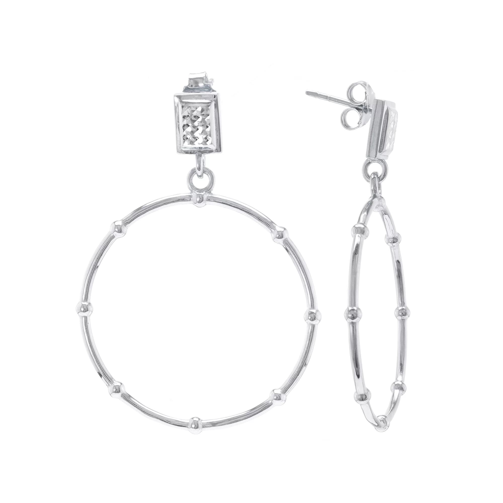 Judy Crowell Sterling Silver Diamond Cut Open Circle Beaded Drop Earrings, Women's Product Image