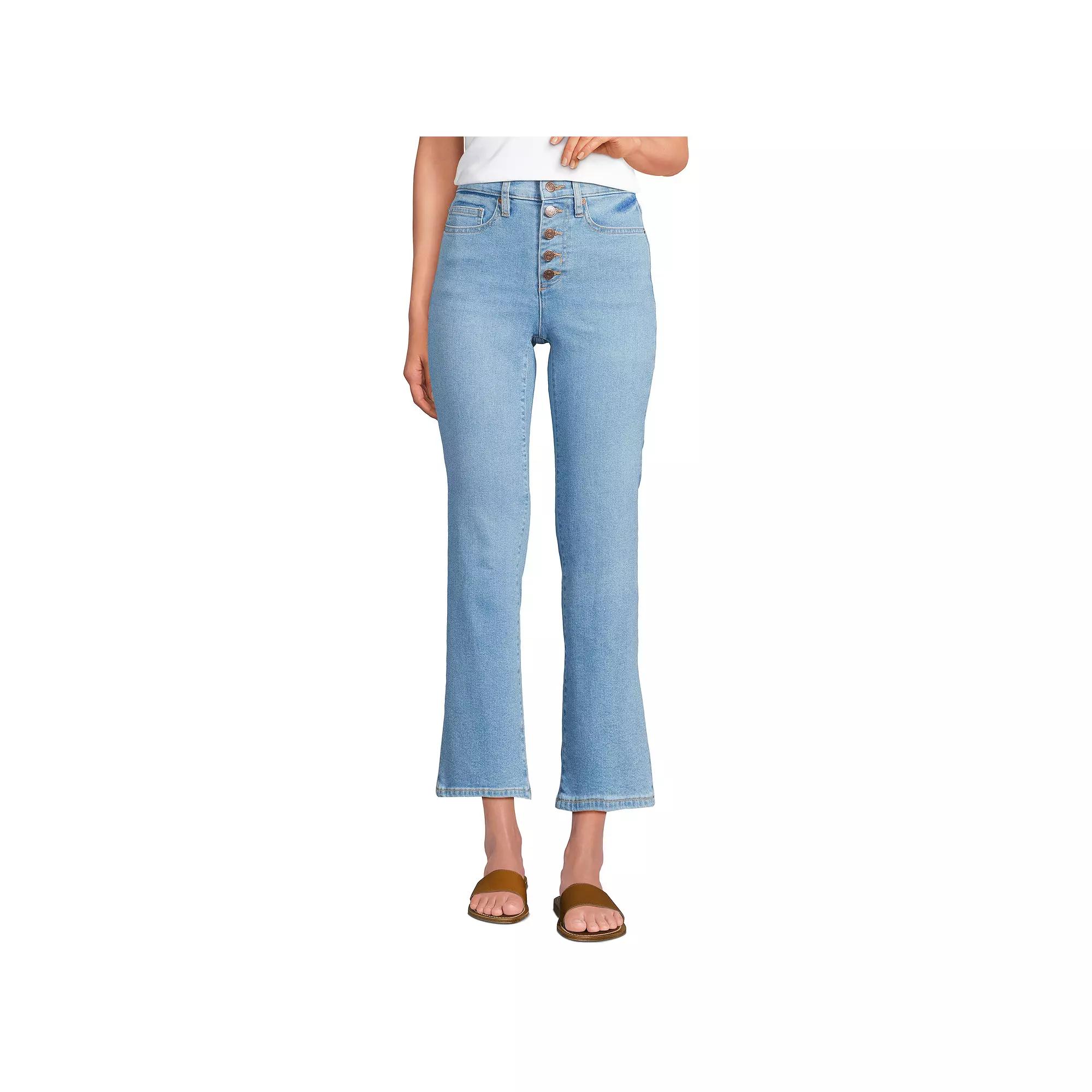 Women's Lands' End Recover High Rise Button Front Kick Flare Crop Jeans,  Product Image