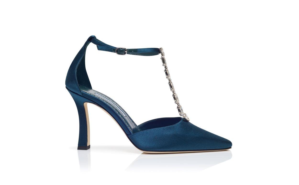 MOLARA Navy Blue Satin Embellished Pumps Product Image