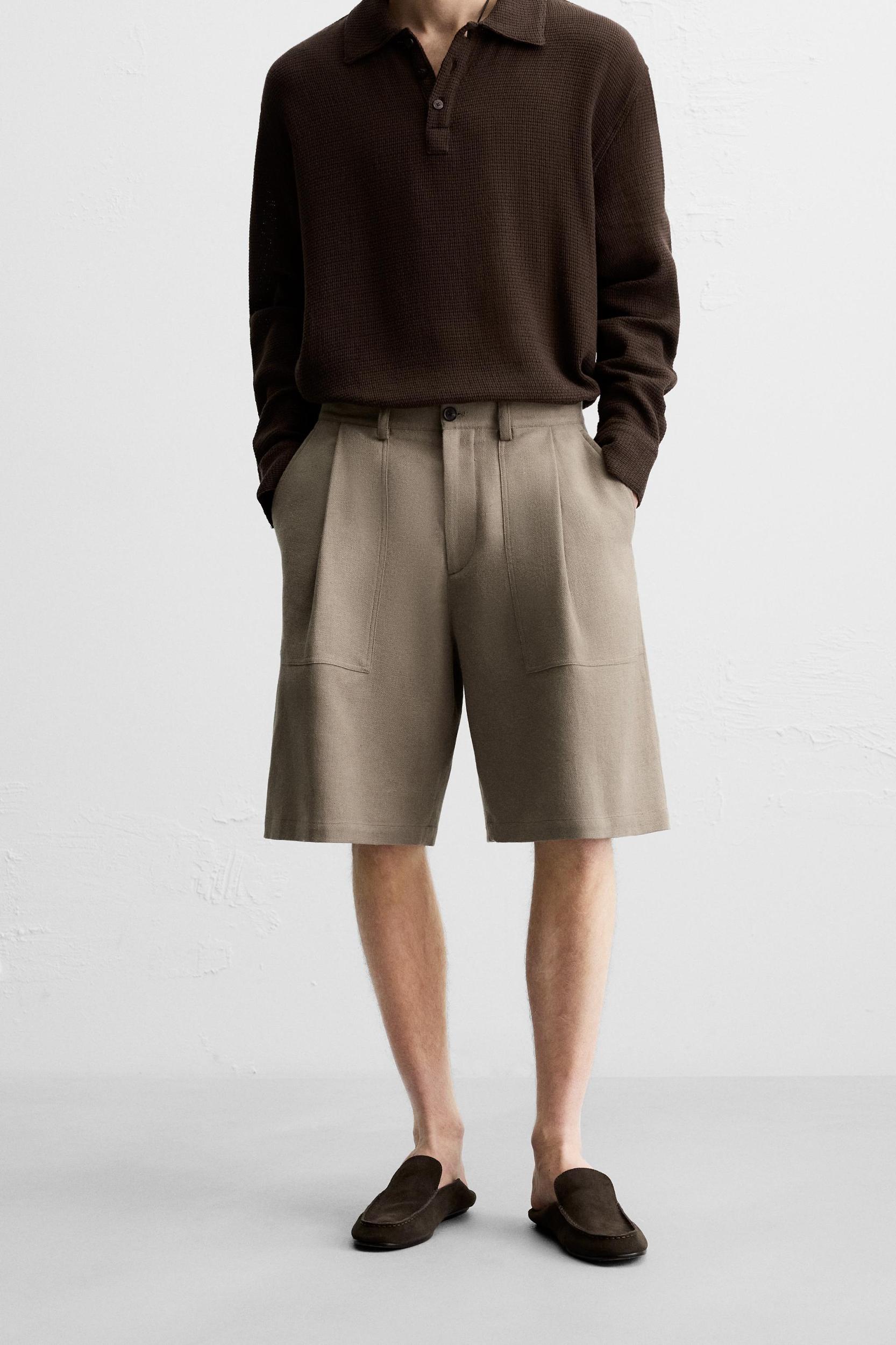 TEXTURED LINEN - COTTON SHORTS Product Image