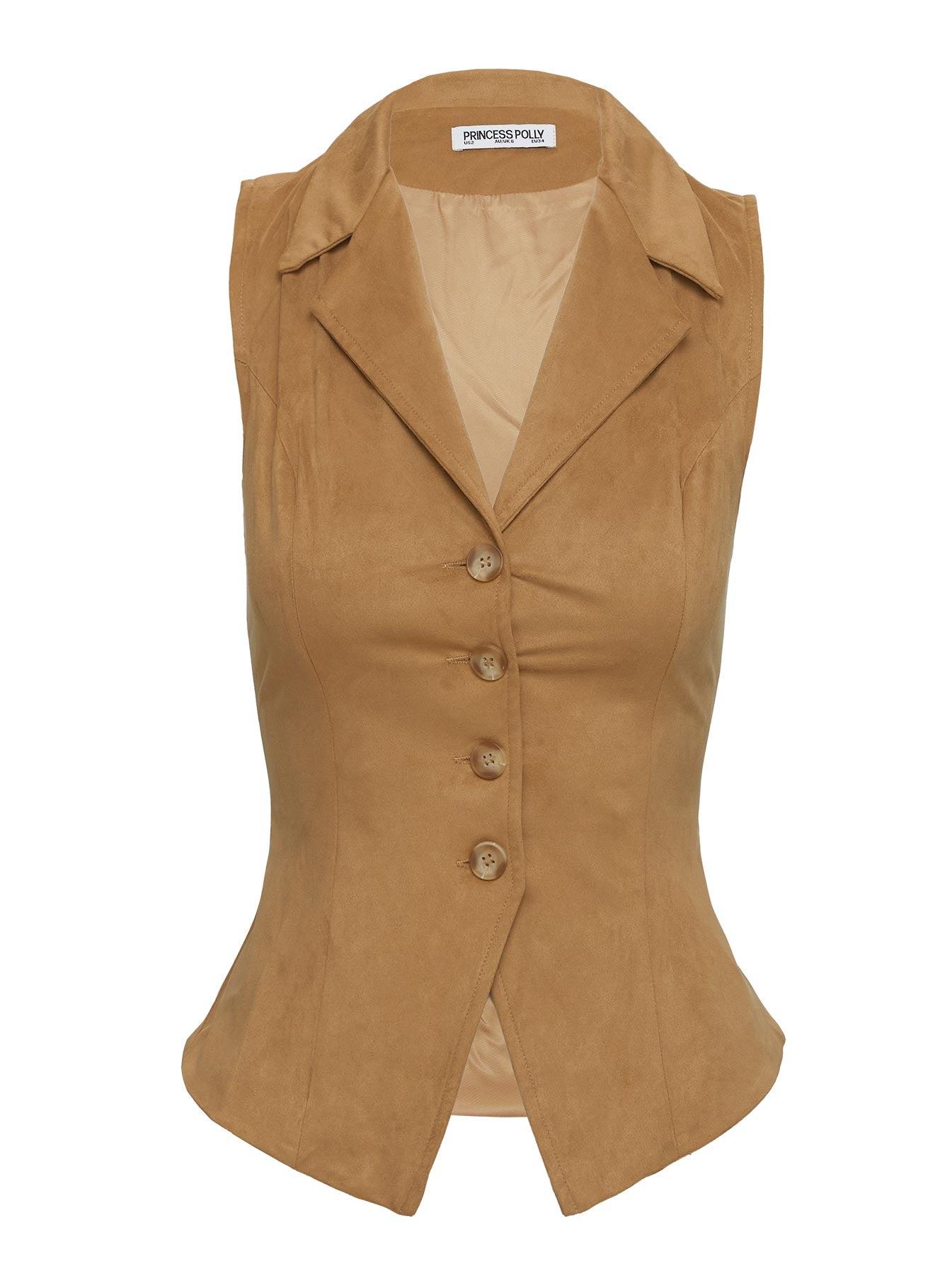 Oh So Retro Faux Suede Vest Beige Product Image