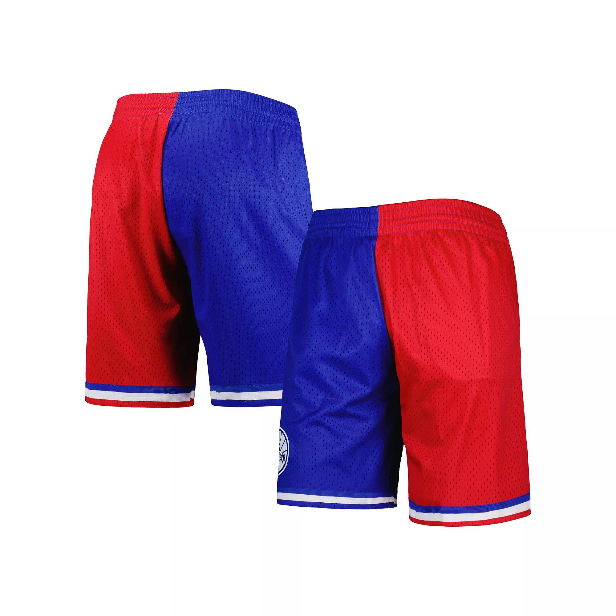 Men's Mitchell & Ness Royal/Red Philadelphia 76ers Hardwood Classics 1982 Split Swingman Shorts,  Product Image