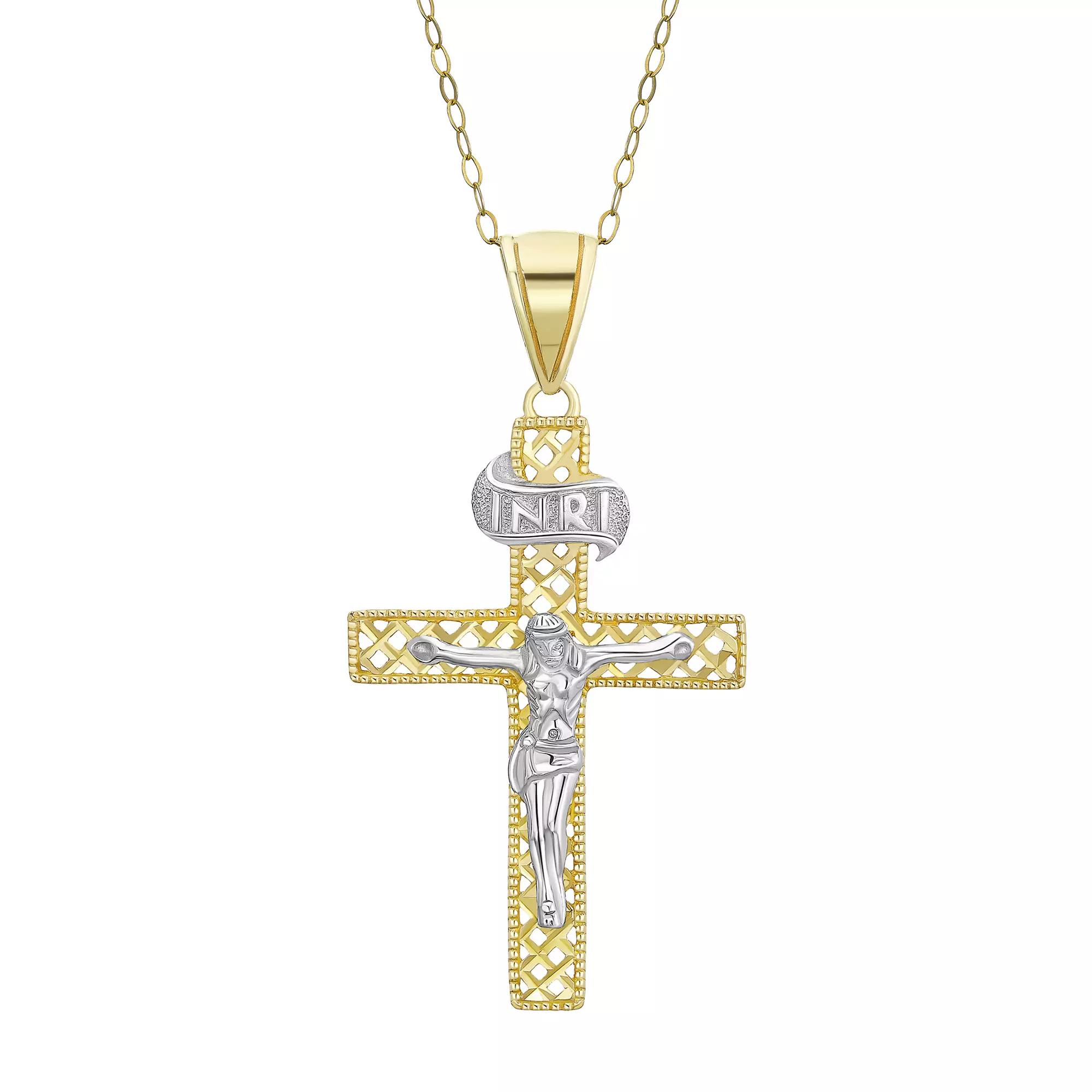10k gold Two Tone Crucifix Pendant Necklace, Women's, Size: 18" Product Image