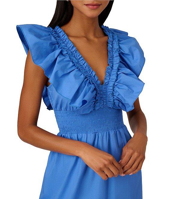 Adrianna by Adrianna Papell Ruffle V-Neck Smocked Waist Sleeveless Midi Dress Product Image