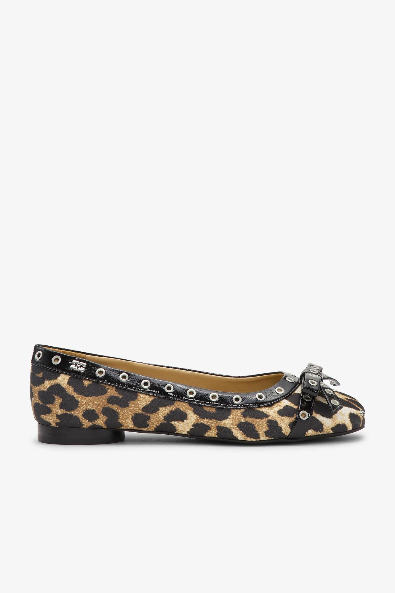 Leopard Eyelet Bow Ballerinas Product Image