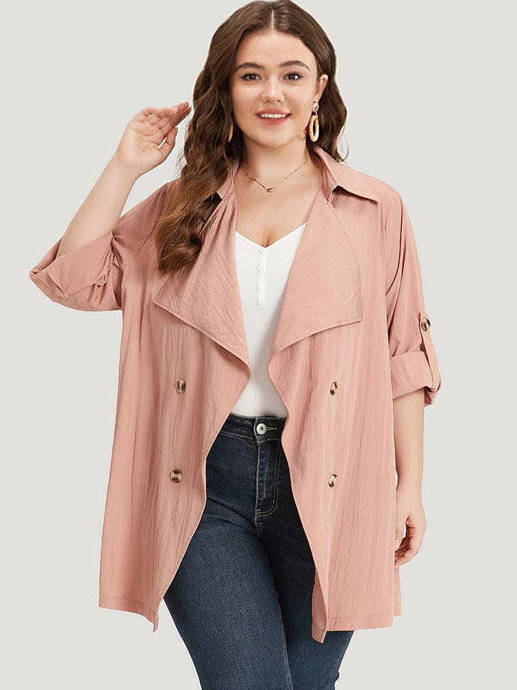 Plain Lapel Collar Asymmetrical Tab Sleeve Coat Female Product Image