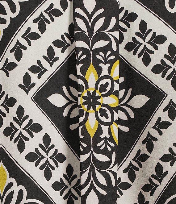 Investments Caroline Signature Bandana Foulard Print 3/4 Sleeve V-Neck Button Front Top Product Image