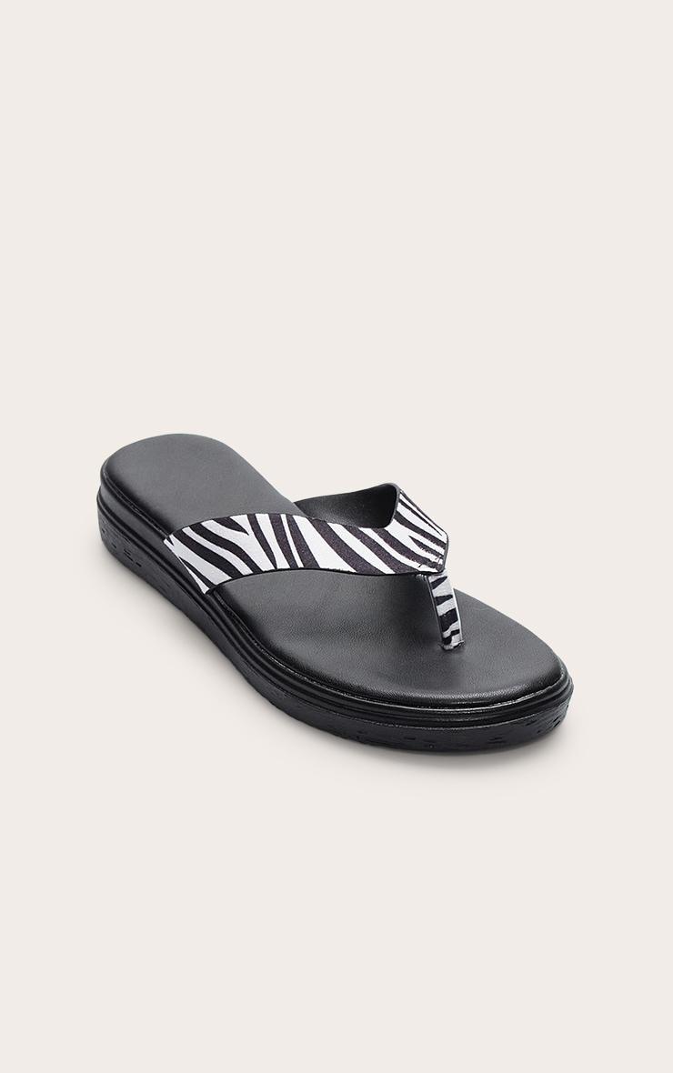 Zebra Faux Leather Toe Thong Platform Sandals Product Image