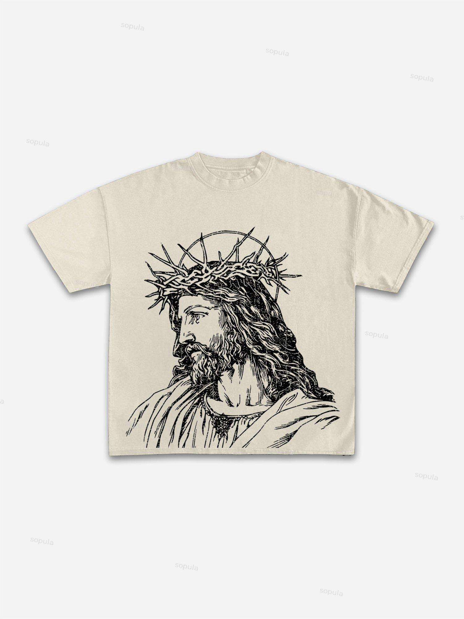 Jesus Print Cotton T-shirt Product Image