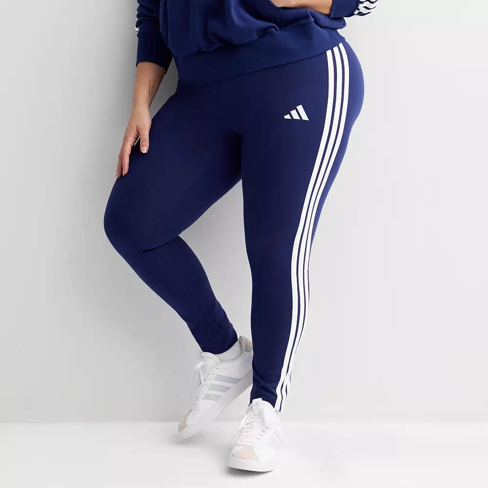Plus Size adidas Essentials 3-Stripes Cotton Leggings, Women's, Size: 3XL, Dark Blue Product Image