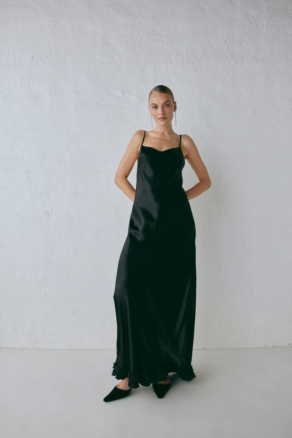 Alber Satin Maxi Dress Black Product Image