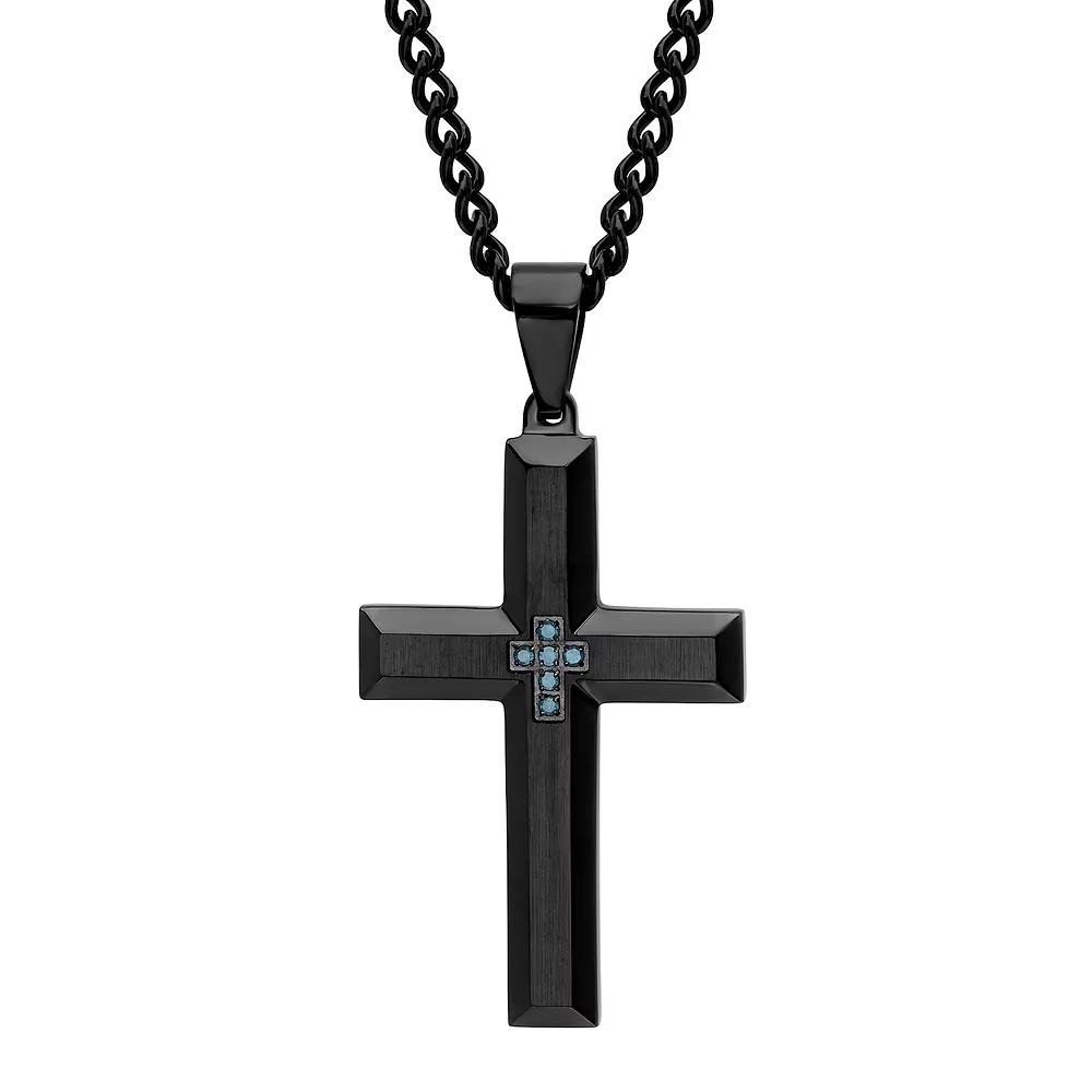 Men's Jewelry Nation Black Stainless Steel Blue Diamond Accent Cross Pendant Necklace, Size: 24" Product Image