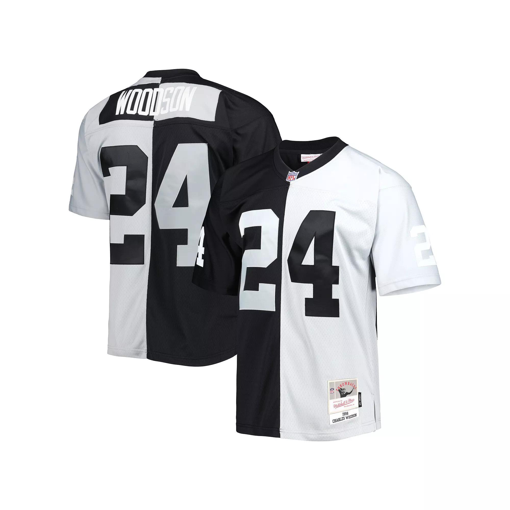 Men's Mitchell & Ness Charles Woodson Black/Silver Las Vegas Raiders 1998 Split Legacy Replica Jersey, Size: XL, Lvr Black Product Image