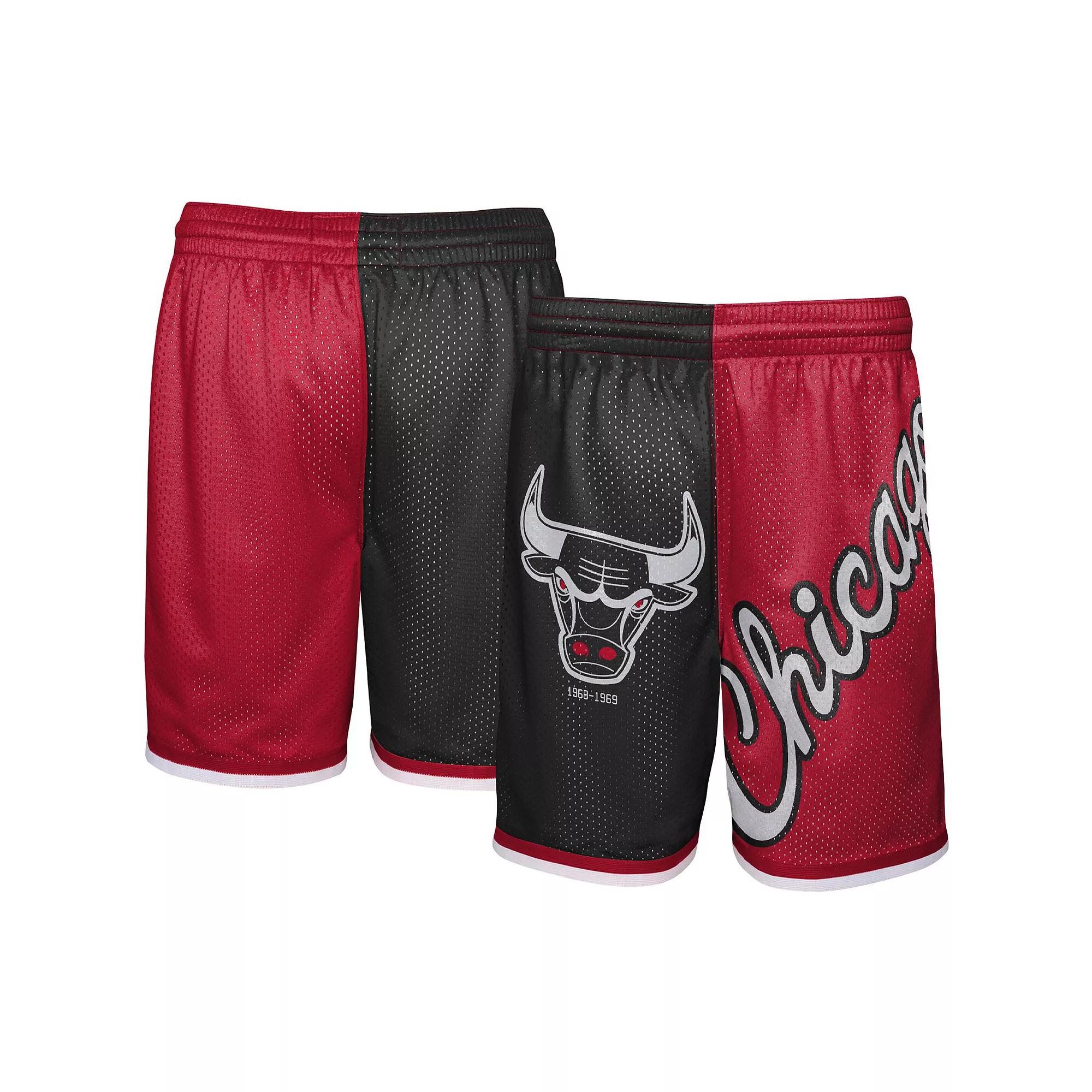 Youth Mitchell & Ness Black/Red Chicago Bulls Hardwood Classics Big Face 5.0 Shorts, Men's, Size: YTH Large Product Image