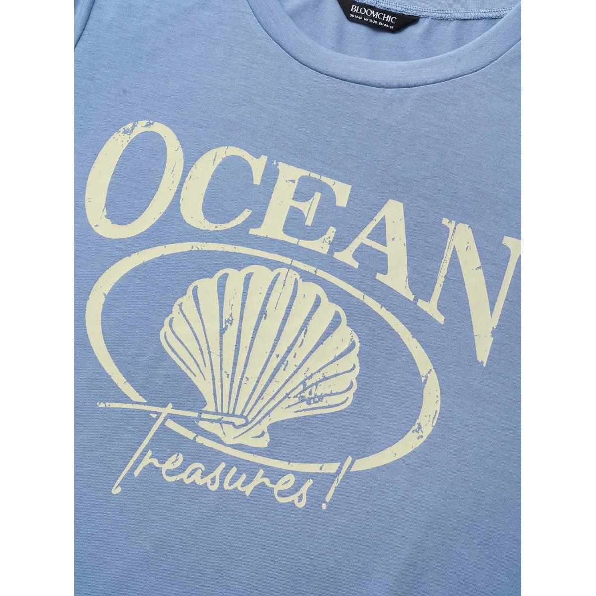 Plus Size Round Neck Sea Shells Print T-shirt Stone Women Resort Contrast Marine Round Neck Vacation T-shirts BloomChic 10/M Product Image