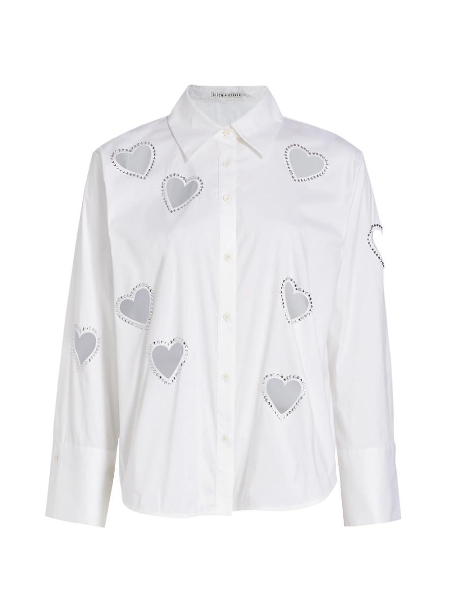 Womens Finley Crystal-Embellished Heart Cut Out Shirt Product Image