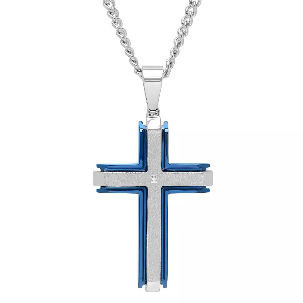 Men's Two Tone Stainless Steel Diamond Accent Cross Pendant, Size: 24" Product Image