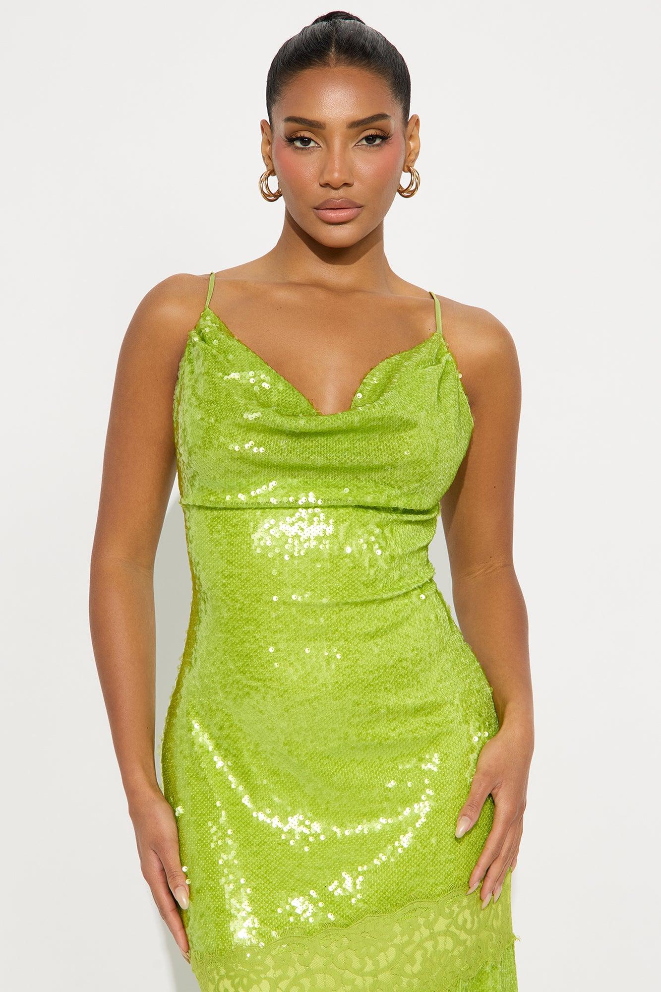 Glow Theory Sequin Maxi Dress - Lime Female Product Image