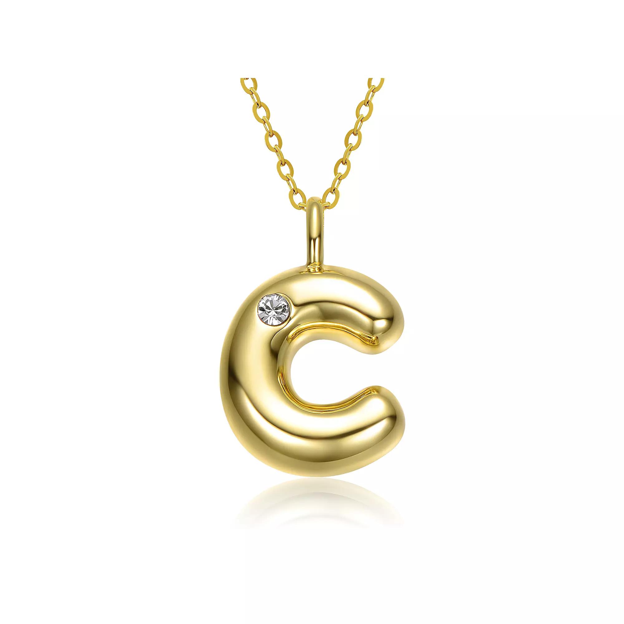 14k Gold Plated Bubble Initial Pendant Necklace, Womens Gold Tone C Product Image