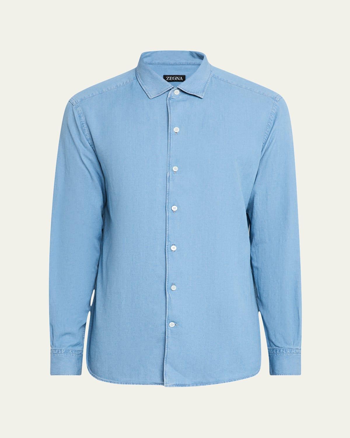 Men's Cotton and Linen Denim Casual Button-Down Shirt Product Image