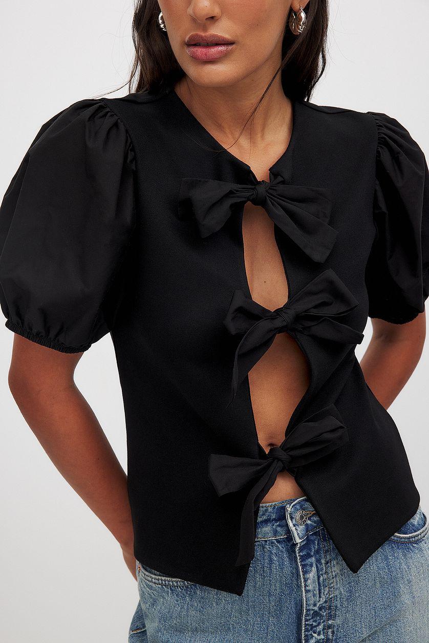 Puff Sleeve Tie Top Product Image