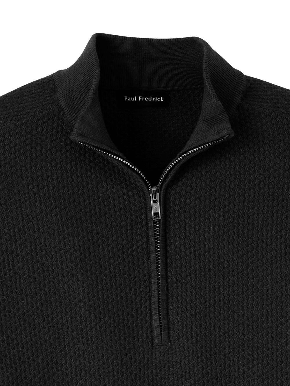 Silk Cotton Cashmere Quarter Zip Mock Neck Sweater - Black Product Image