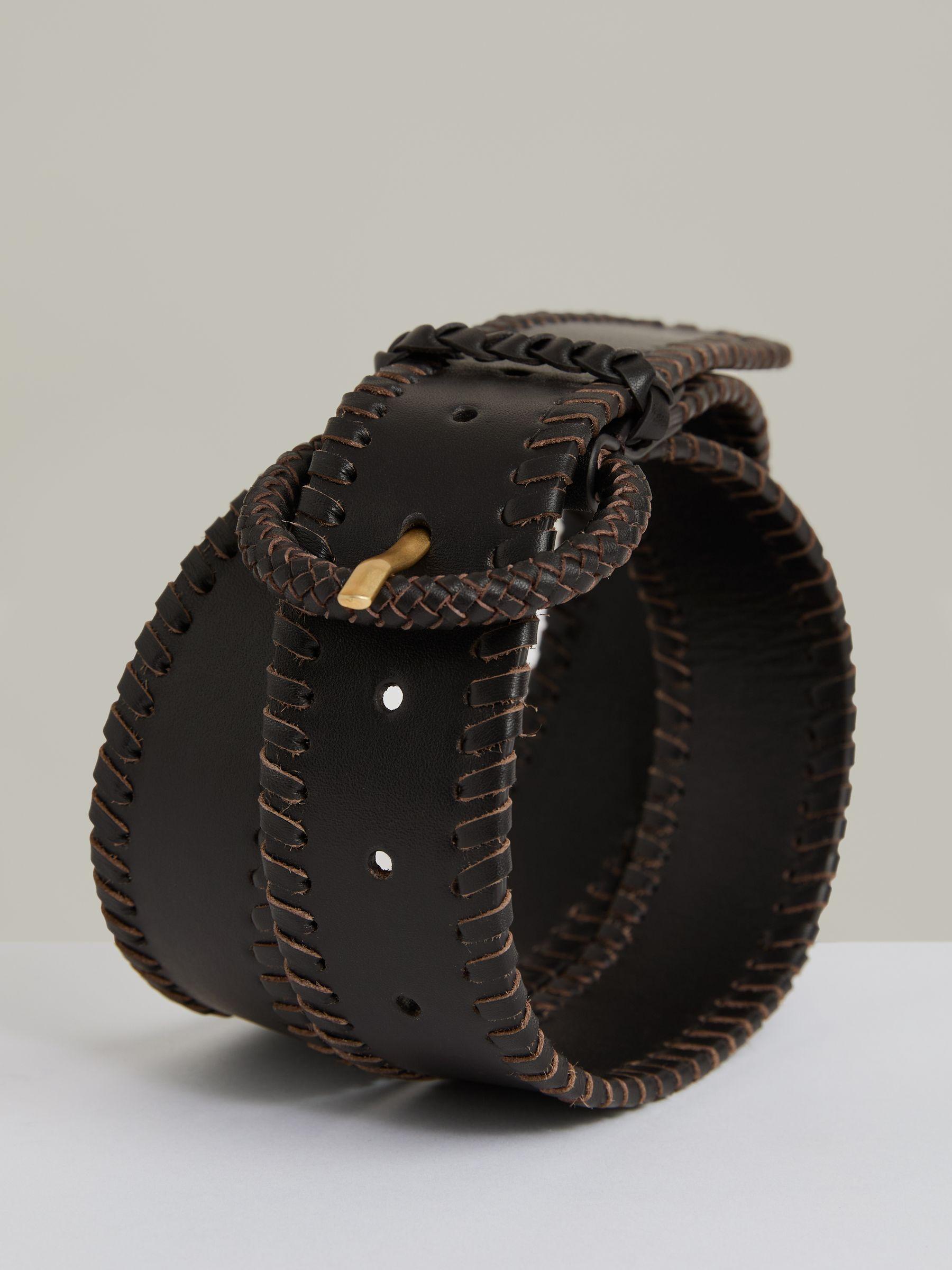 Leather Whipstitch Belt in Chocolate Product Image