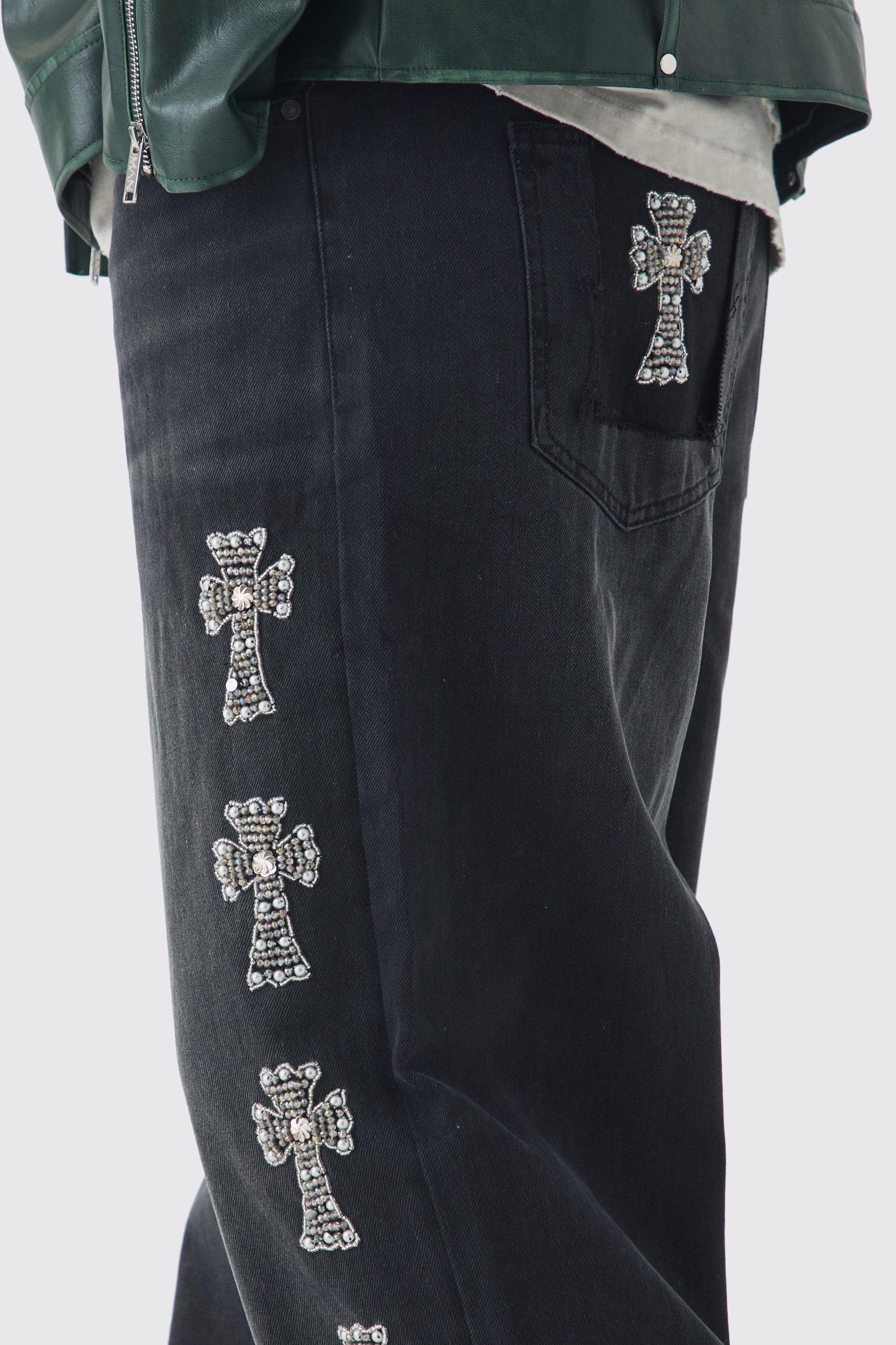Tall Baggy Rigid Embellished Jeans | boohooMAN USA Product Image