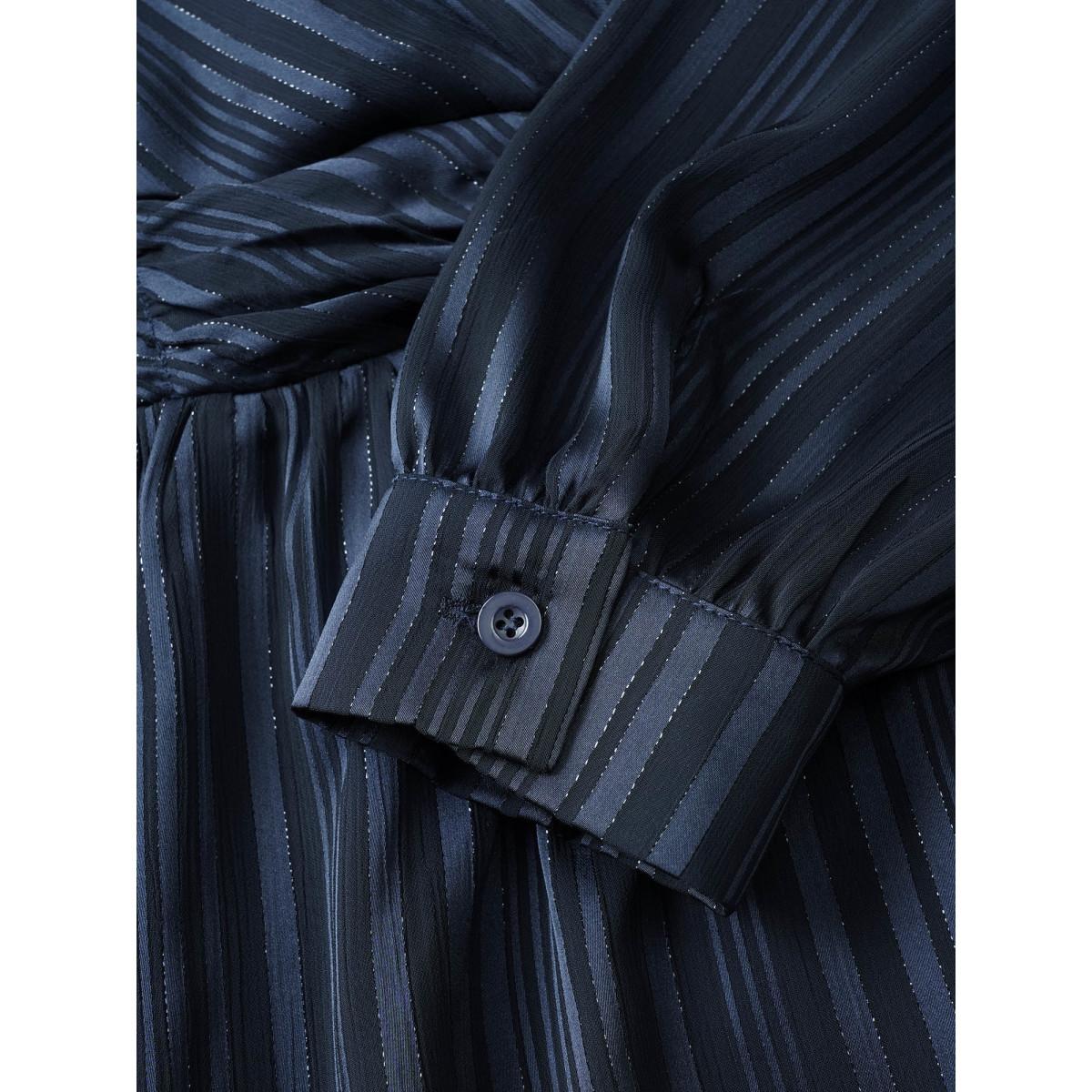 Plus Size Indigo Texture Ruched Mesh Wrap Blouse Women Cocktail Long Sleeve Overlap Collar Party Blouses BloomChic 28/5X Product Image