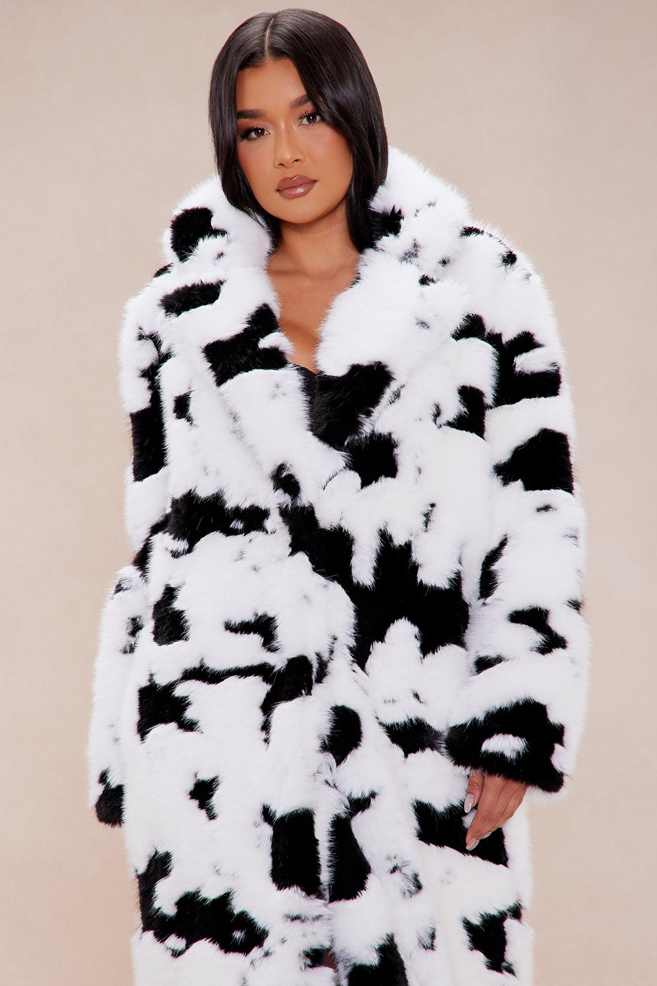 Make And Appearance Faux Fur Coat - White/Black Product Image