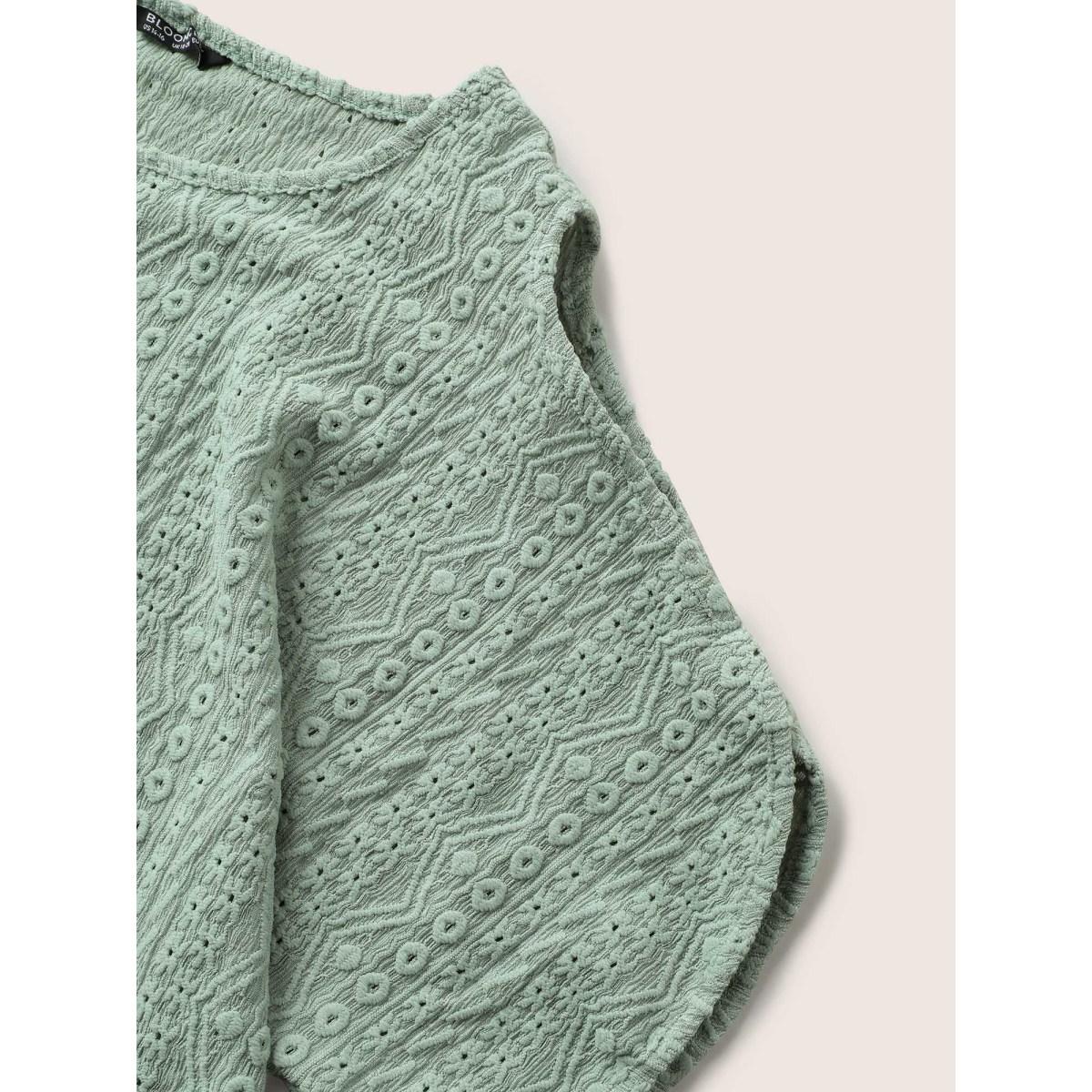 Plus Size Plain Texture Round Neck Cut Out T-shirt Mint Women Elegant Non Plain Round Neck Everyday T-shirts BloomChic 10/M Product Image