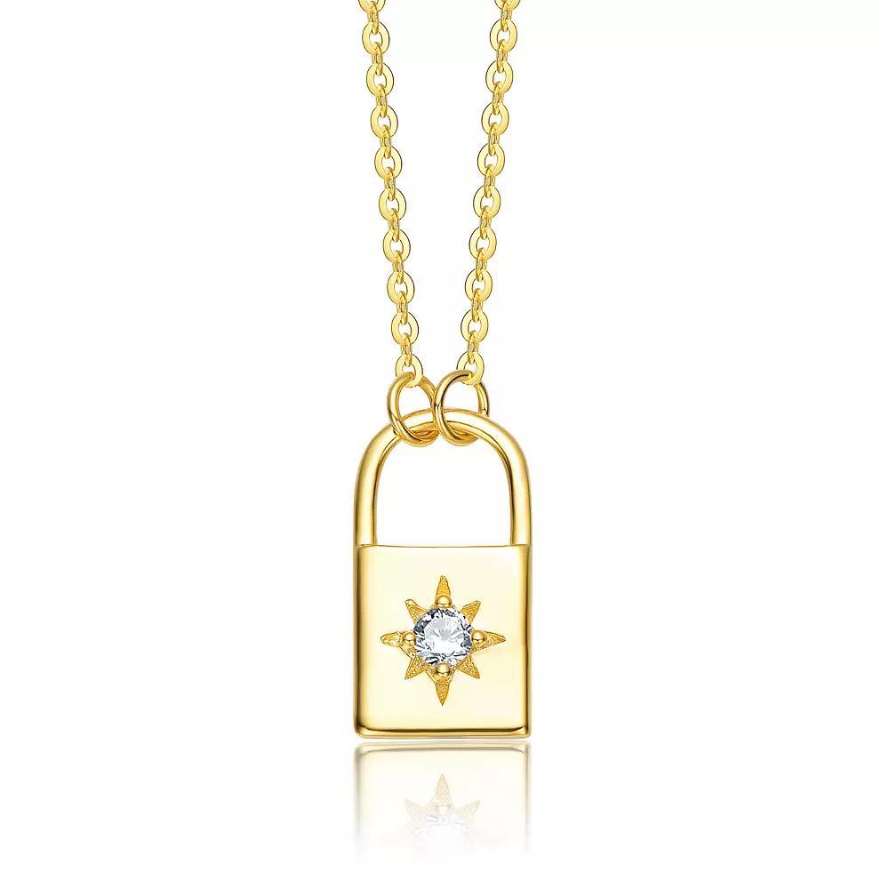 14k Gold over Sterling Silver Cubic Zirconia Spring Ring Modern Necklace, Womens Gold Tone Product Image