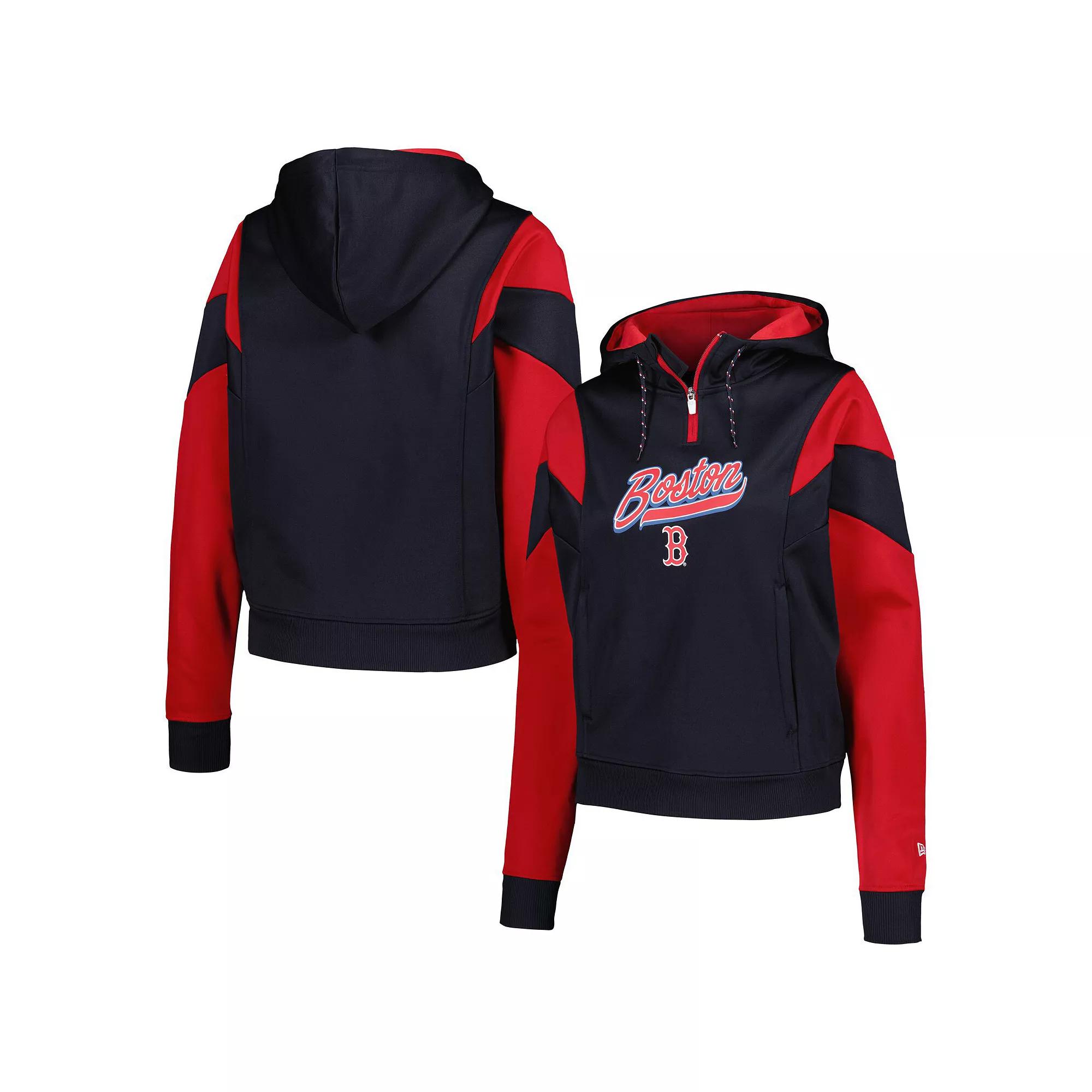 Women's New Era Navy Boston Red Sox Color Block Fleece Quarter-Zip Hoodie, Size: XL, Blue Product Image