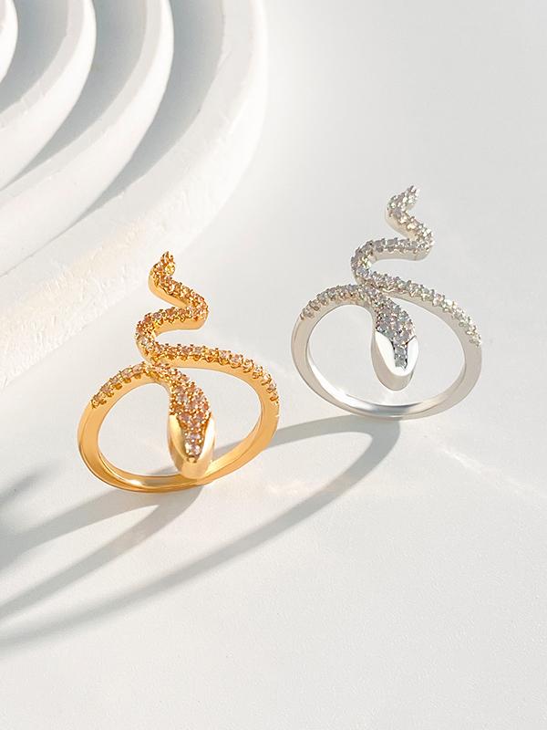 Rhinestone Snake Shape Solid Color Rings Accessories Product Image