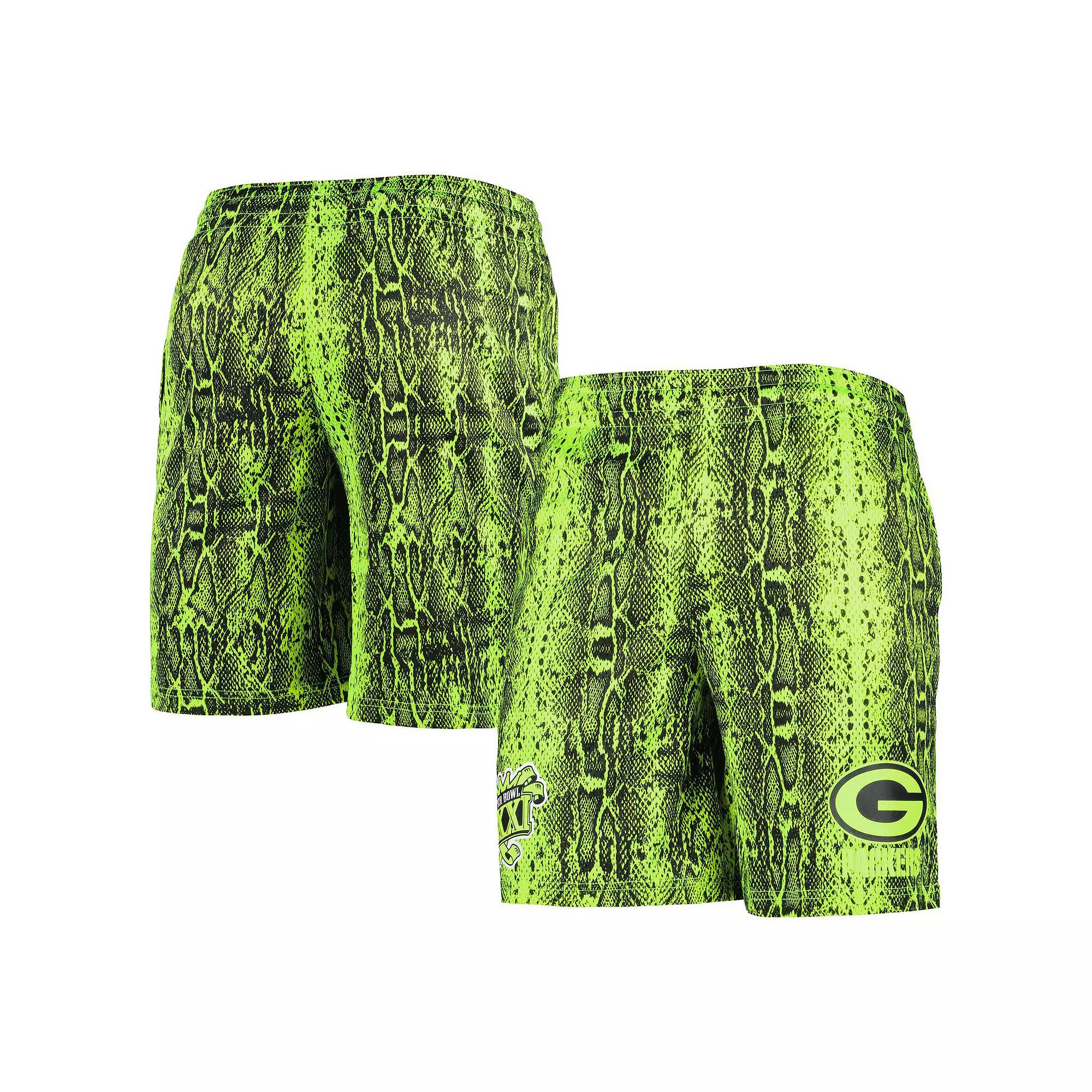 Men's New Era Neon Green Green Bay Packers Summer Pop Shorts,  Product Image