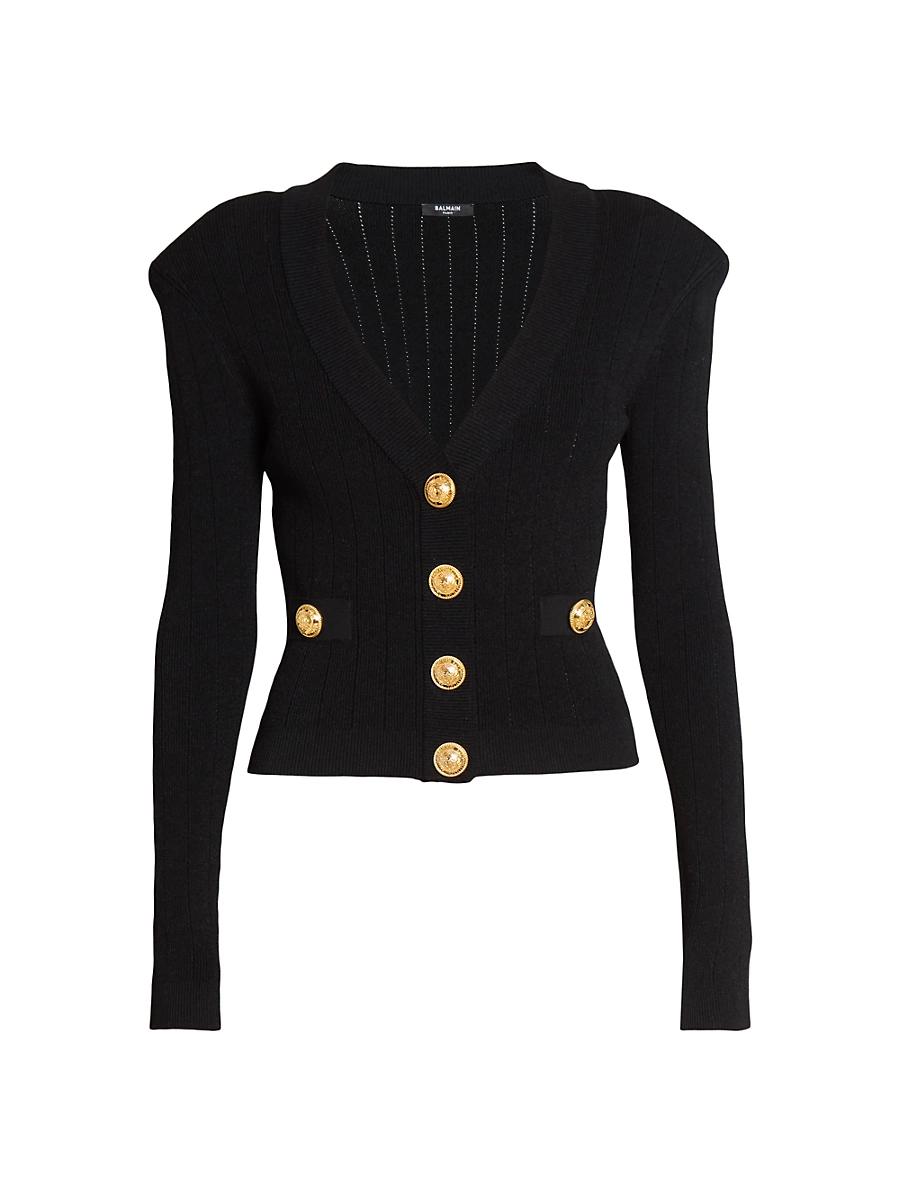 Womens Rib-Knit Padded Shoulder Cardigan Product Image