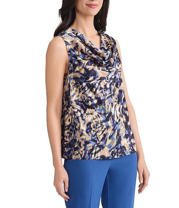 Kasper Printed Satin Sleeveless Scoop Neck Tank Product Image