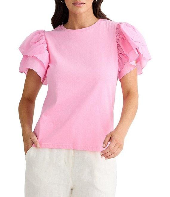 Brave + True Gigi Short Flutter Sleeve Crew Neckline Top Product Image