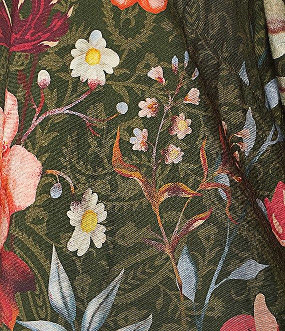 John Mark Plus Size Floral Print Wire Collar 3/4 Cinched Tie Sleeve Button Front Shirt Product Image