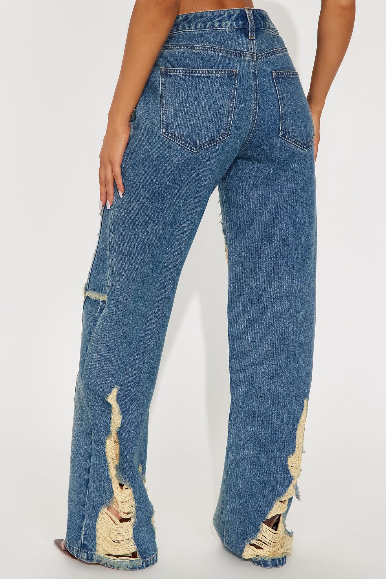 Work For It Ripped Wide Leg Jeans - Medium Wash Female Product Image