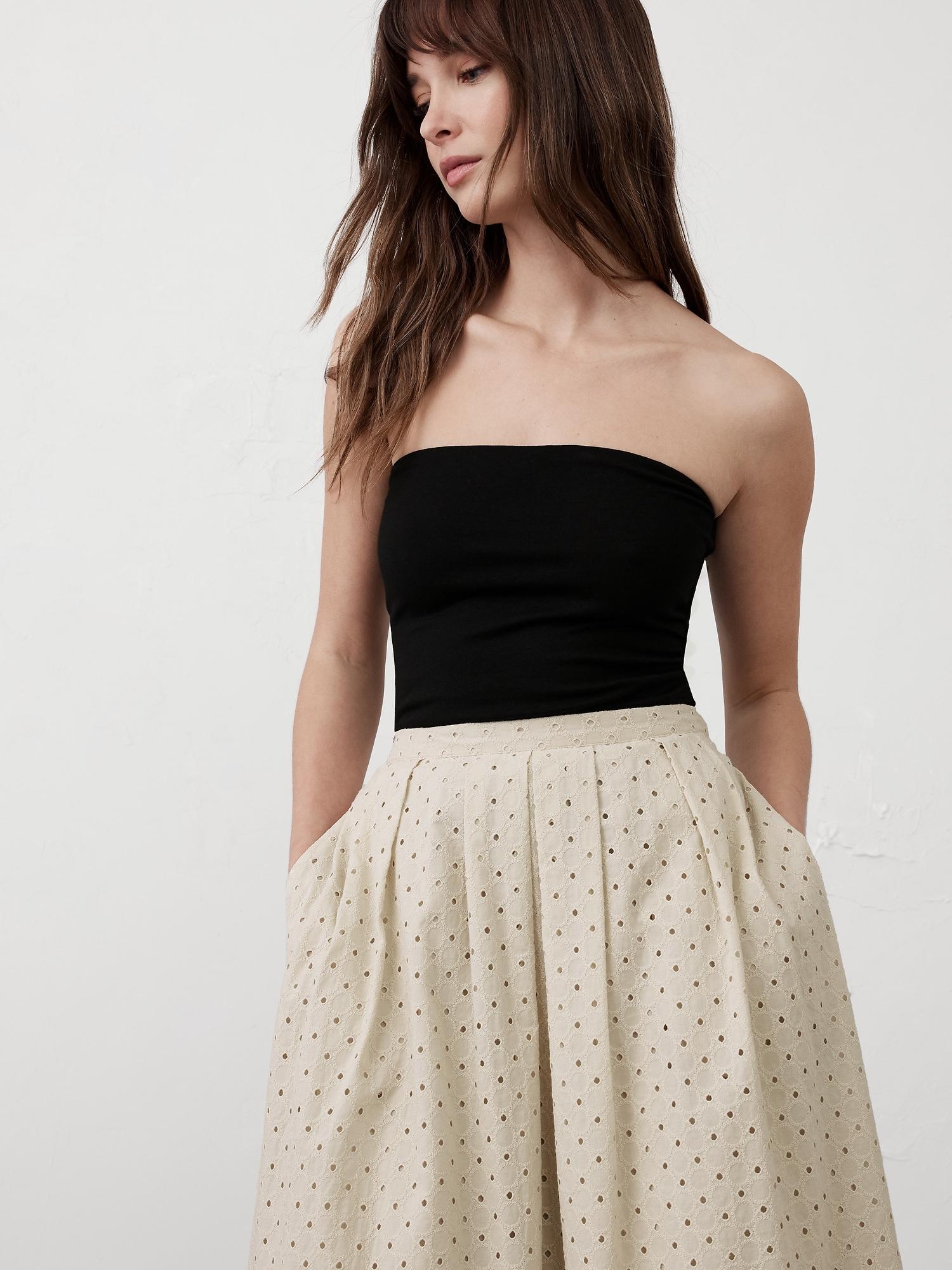 Pleated Eyelet Midi Skirt Product Image