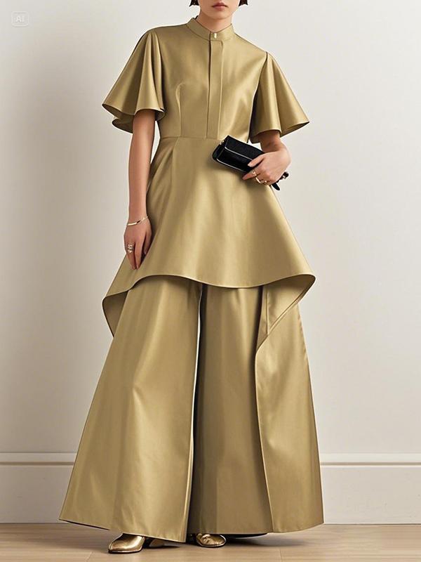 High Waisted Loose Shiny Solid Color Pants Trousers Product Image