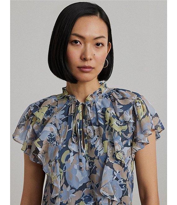 Lauren Ralph Lauren Crinkle Georgette Floral Ruffle Trim Tiered Dress Product Image