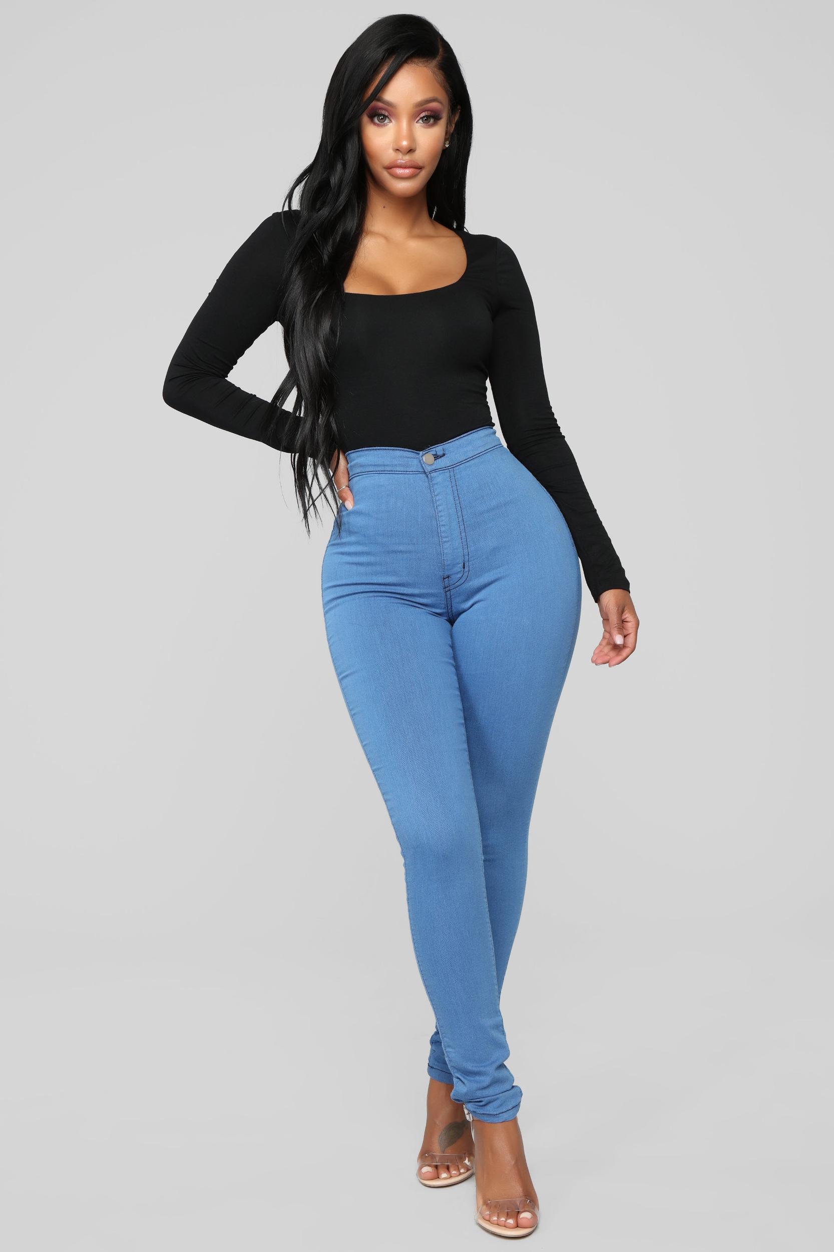 Super High Waist Denim Skinnies - Medium Blue Product Image