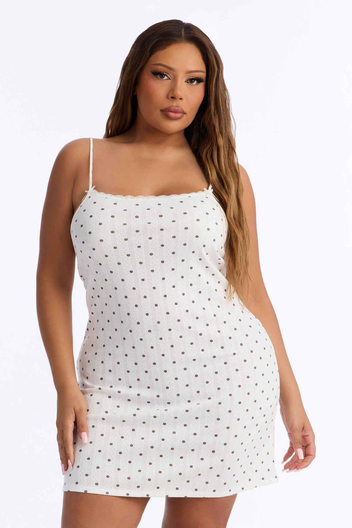 Sweet And Spotted Mini Sleep Dress - White/Black Female Product Image