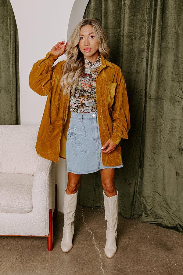 Pure Heart Velvet Button Up In Mustard Product Image