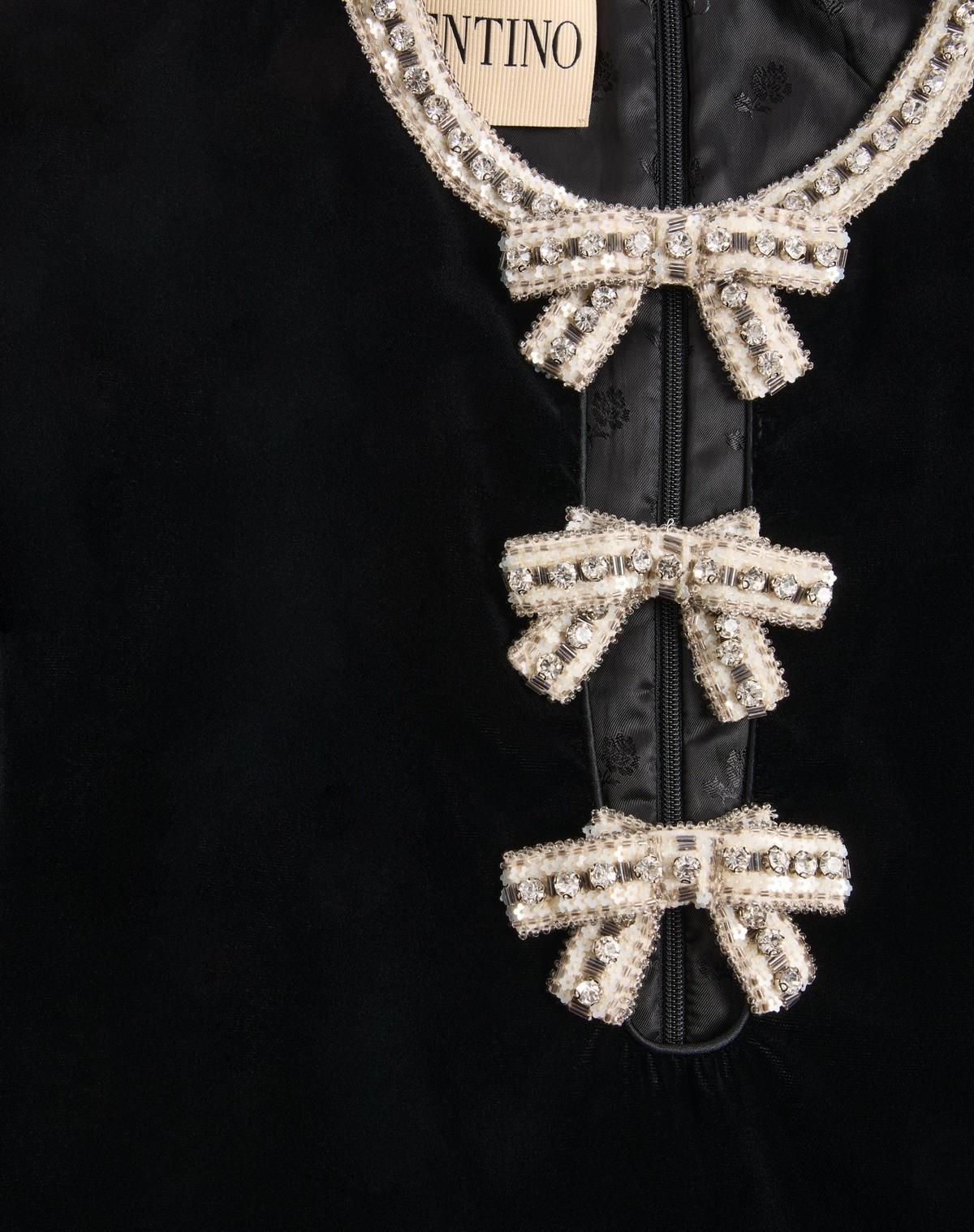 VALENTINO Crystal Bow Velvet Mini Dress With Feather Trim In Black Product Image