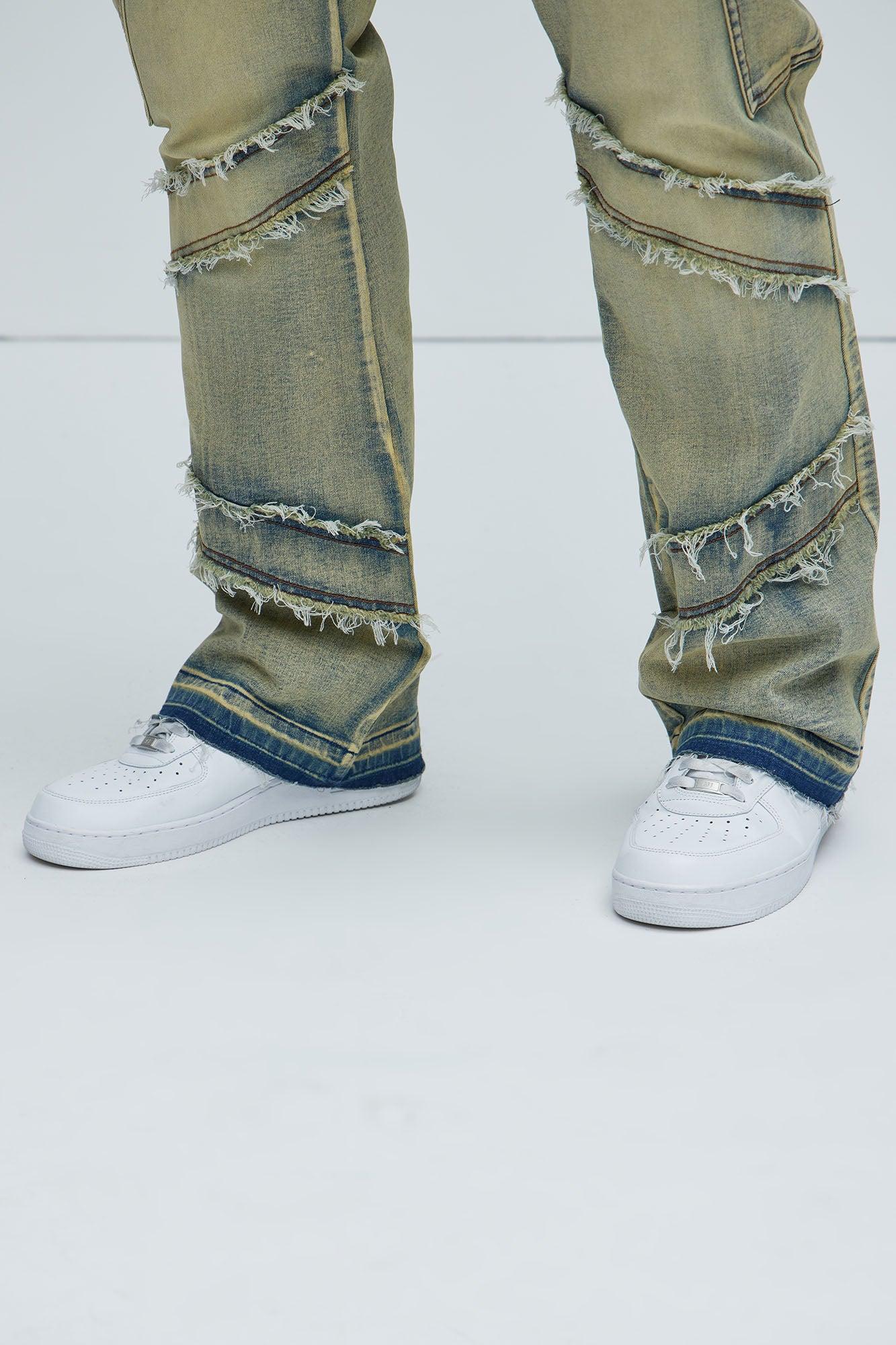 Simi Fray Cargo Stacked Skinny Flare Jeans - Vintage Blue Wash Product Image