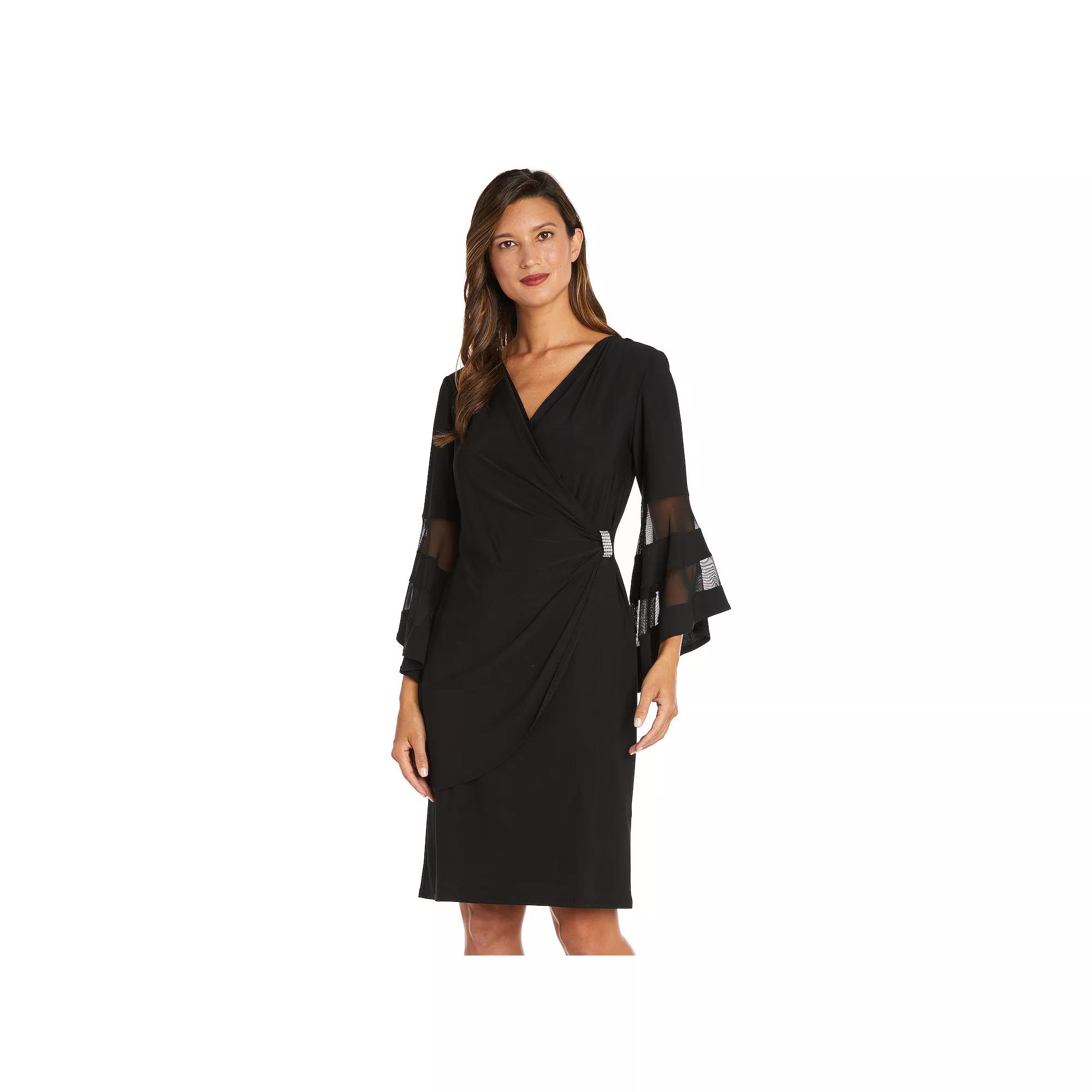 Petite R&M Richards Sheer Trim Angel Sleeve Wrap Dress, Women's,  Product Image