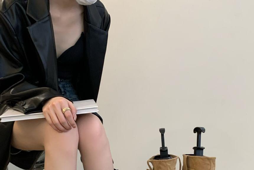 Block Heel Square Toe Plain Buckled Faux Suede Flip-Flops Mid-Calf Boots Product Image